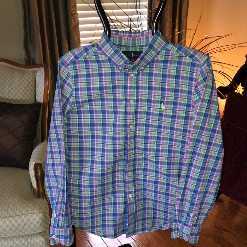 Boys’ Ralph Lauren periwinkle/green Oxford